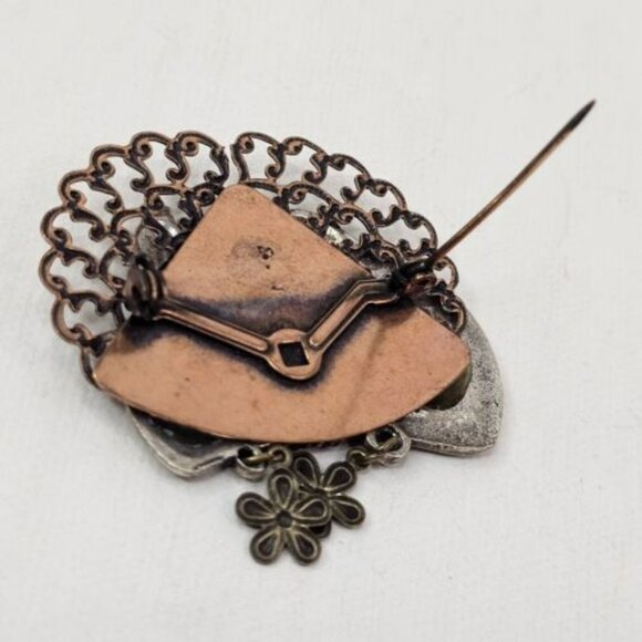 Vintage Bronze Silver Tone Cats Brooch Unmarked Pin - Picture 3 of 6